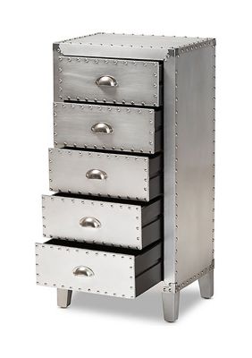 Carel French Industrial Silver Metal 5-Drawer Accent Storage Cabinet