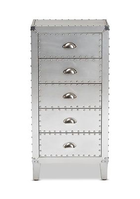 Carel French Industrial Silver Metal 5-Drawer Accent Storage Cabinet