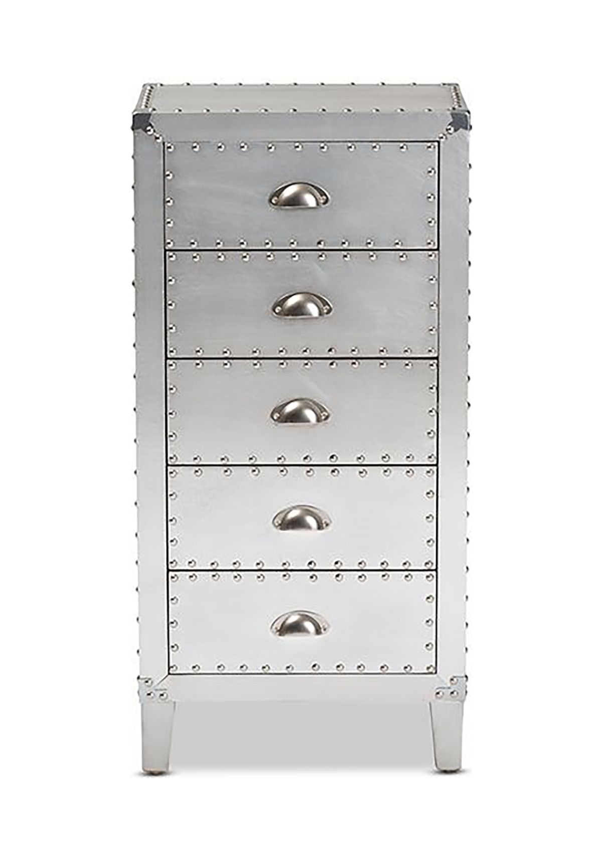 Carel French Industrial Silver Metal 5-Drawer Accent Storage Cabinet