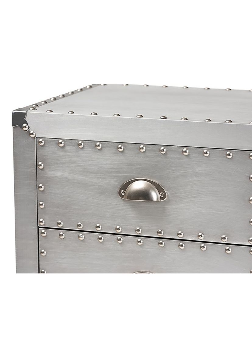 Carel French Industrial Silver Metal 5-Drawer Accent Storage Cabinet