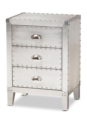 Claude French Industrial Silver Metal 3-Drawer Nightstand