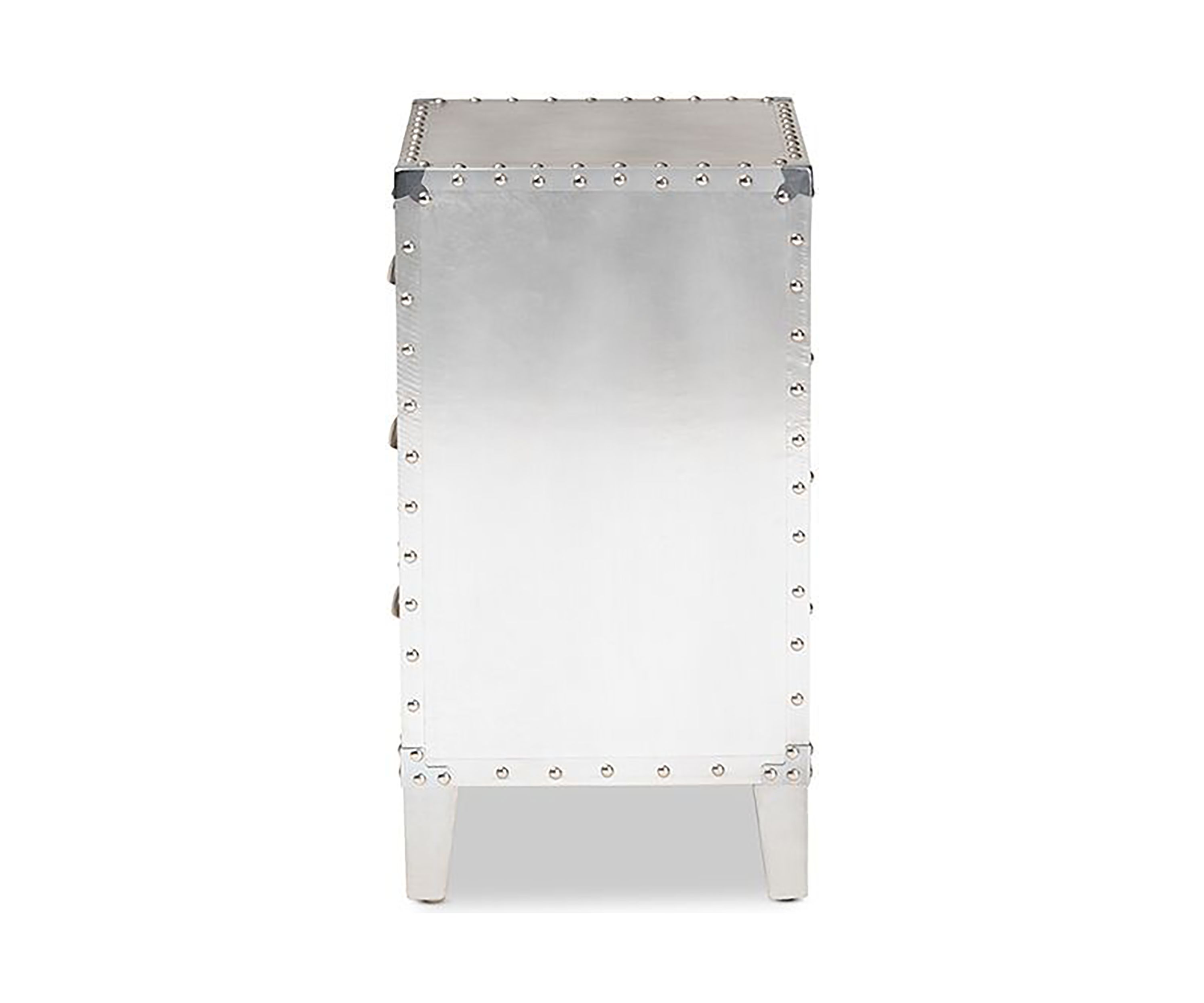 Claude French Industrial Silver Metal 3-Drawer Nightstand