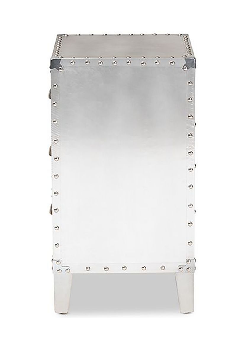 Claude French Industrial Silver Metal 3-Drawer Nightstand