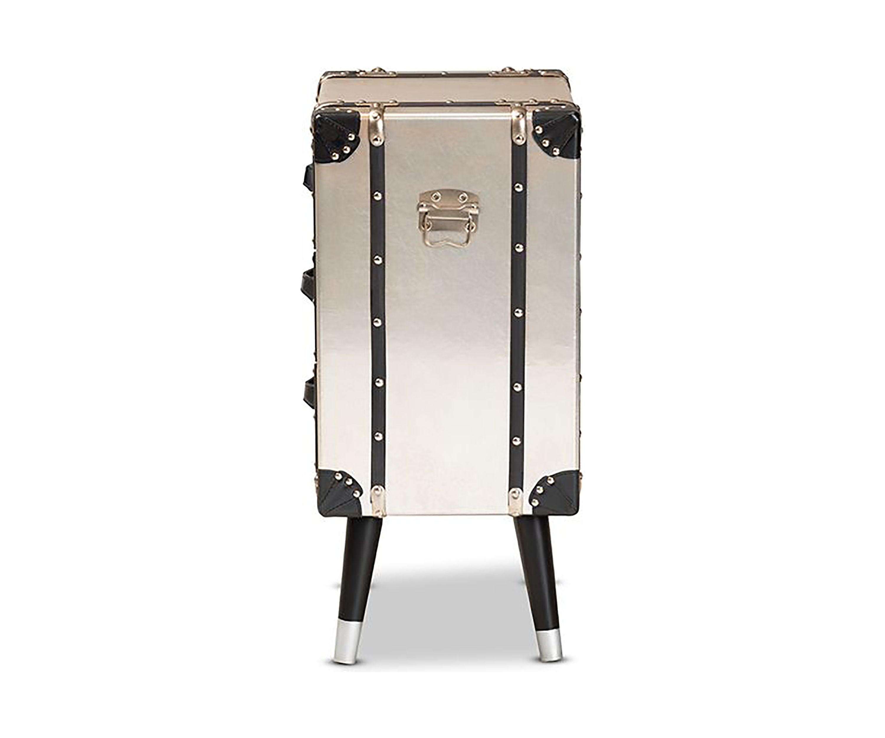 Dilan Vintage Industrial Antique Silver Finished Metal Trunk Inspired 3-Drawer Nightstand