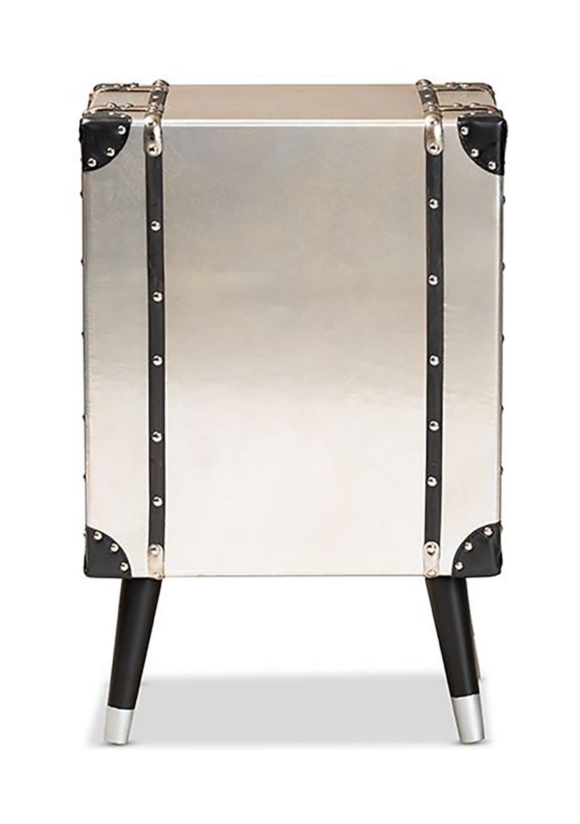 Dilan Vintage Industrial Antique Silver Finished Metal Trunk Inspired 3-Drawer Nightstand