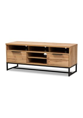 Baxton Studio Reid Modern and Contemporary Industrial Oak Finished Wood and Black Metal 2-Drawer TV Stand