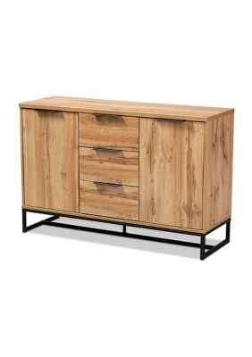 Reid Modern and Contemporary Industrial Oak Finished Wood and Black Metal 3-Drawer Sideboard Buffet