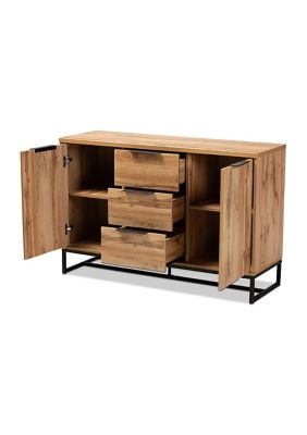 Reid Modern and Contemporary Industrial Oak Finished Wood and Black Metal 3-Drawer Sideboard Buffet