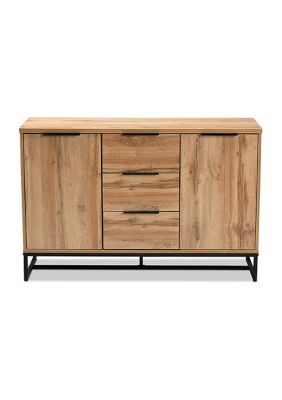 Reid Modern and Contemporary Industrial Oak Finished Wood and Black Metal 3-Drawer Sideboard Buffet