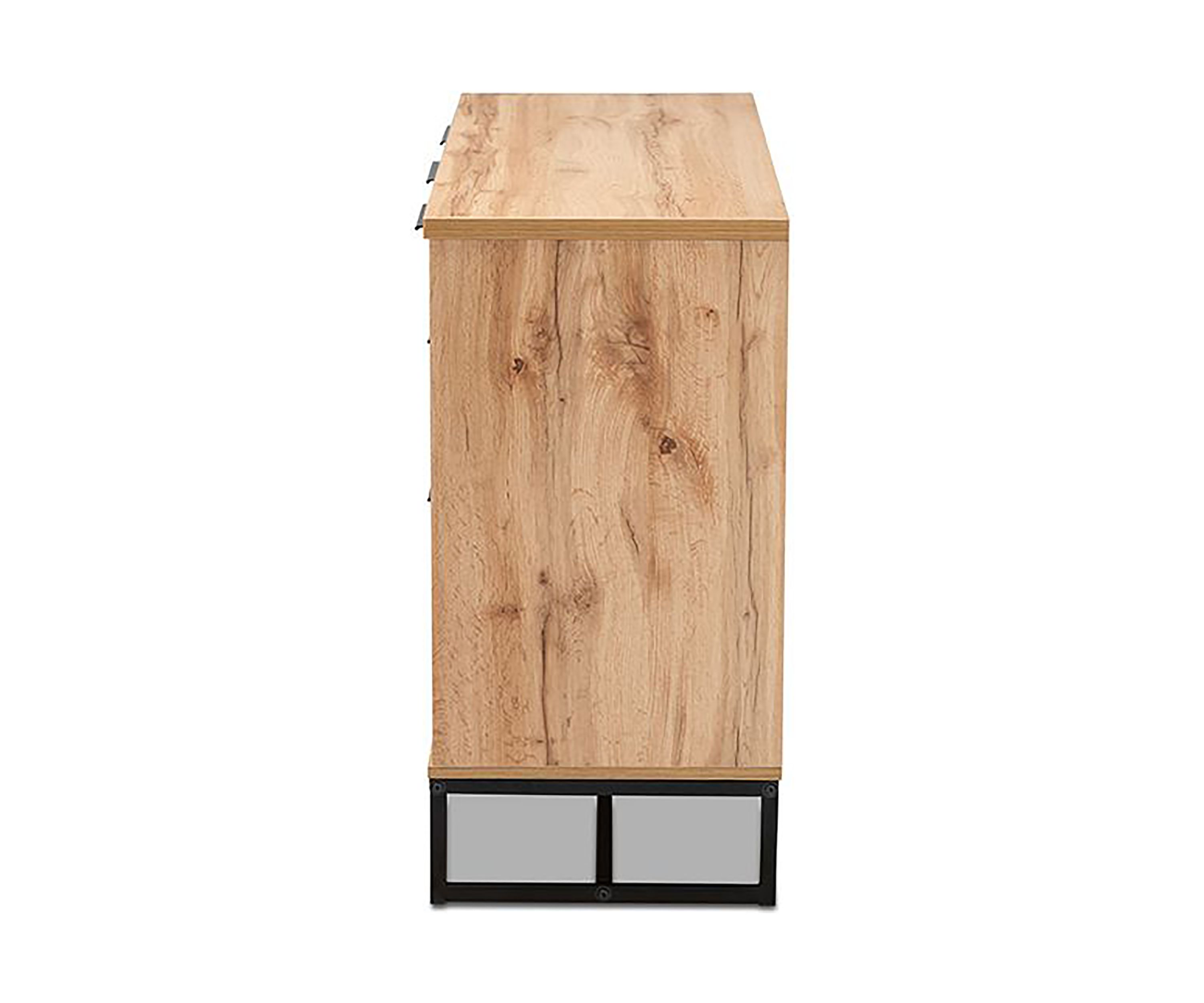 Reid Modern and Contemporary Industrial Oak Finished Wood and Black Metal 3-Drawer Sideboard Buffet