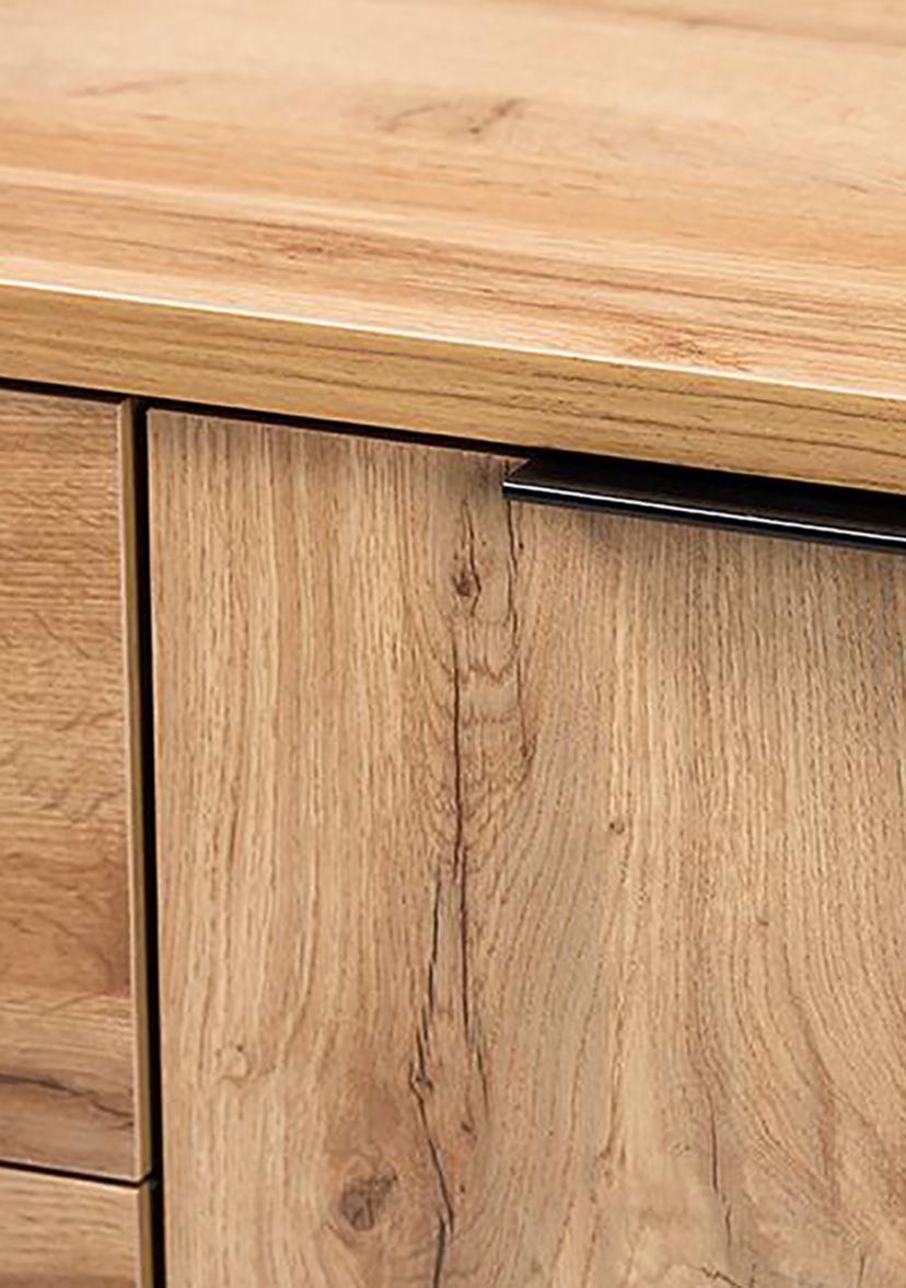 Reid Modern and Contemporary Industrial Oak Finished Wood and Black Metal 3-Drawer Sideboard Buffet