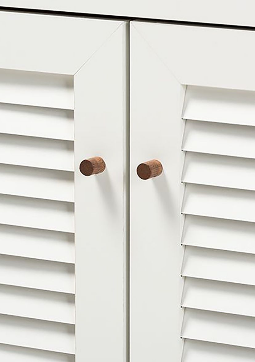 Coolidge Modern and Contemporary White and Walnut Finished 4-Shelf Wood Shoe Storage Cabinet with Drawer