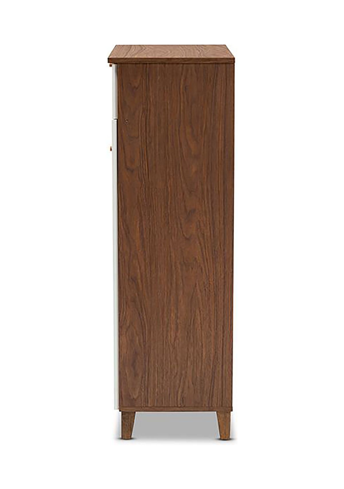 Coolidge Modern and Contemporary White and Walnut Finished 5-Shelf Wood Shoe Storage Cabinet with Drawer