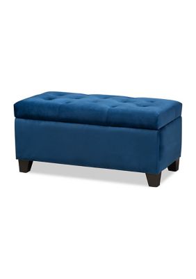 Michaela Modern and Contemporary Navy Blue Velvet Fabric Upholstered Storage Ottoman