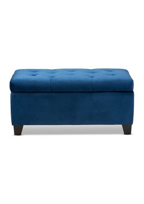 Michaela Modern and Contemporary Navy Blue Velvet Fabric Upholstered Storage Ottoman