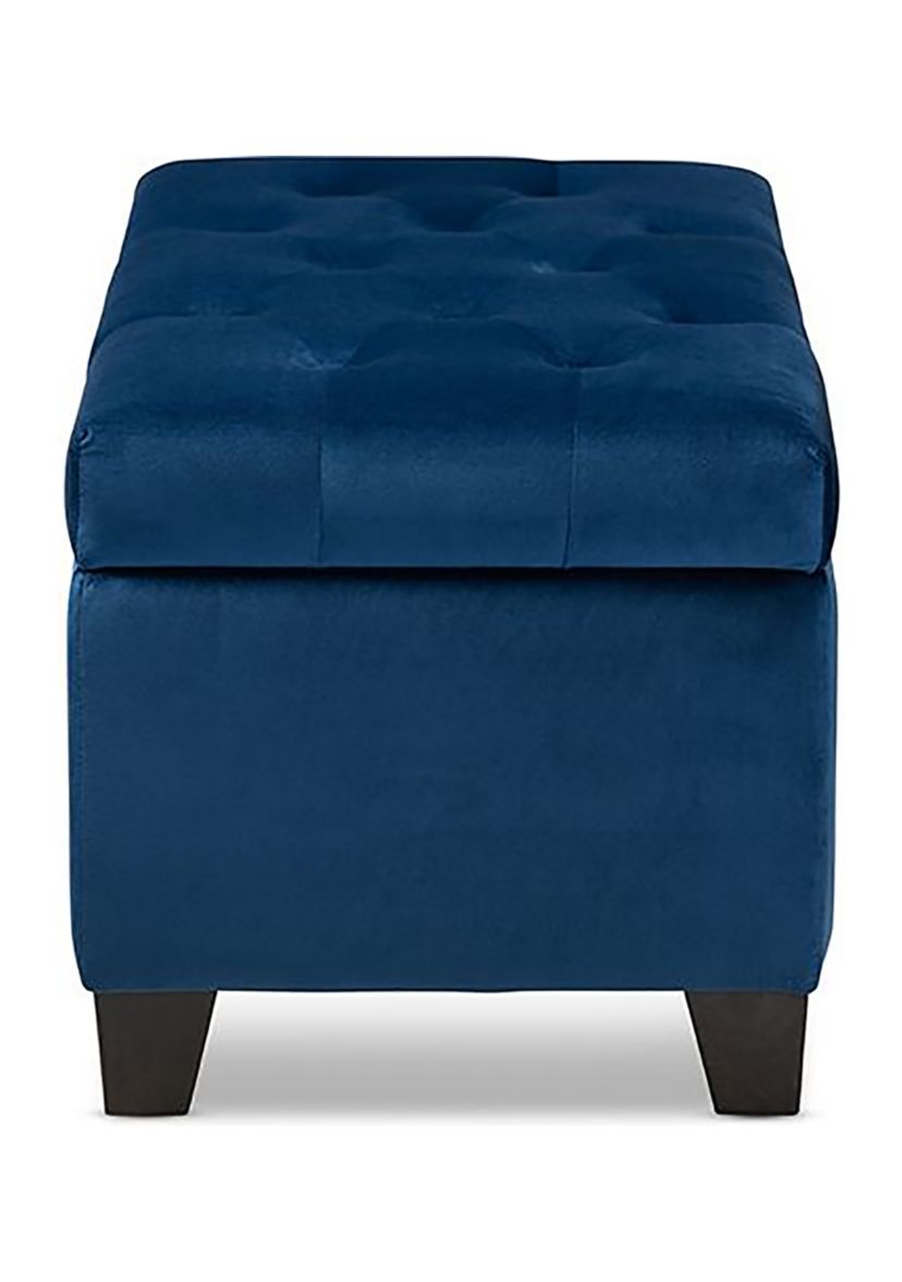 Michaela Modern and Contemporary Navy Blue Velvet Fabric Upholstered Storage Ottoman