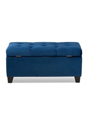 Michaela Modern and Contemporary Navy Blue Velvet Fabric Upholstered Storage Ottoman