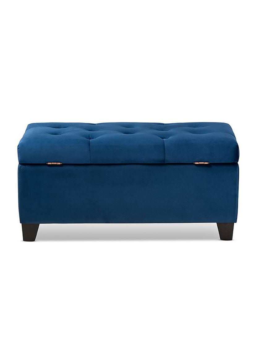 Michaela Modern and Contemporary Navy Blue Velvet Fabric Upholstered Storage Ottoman