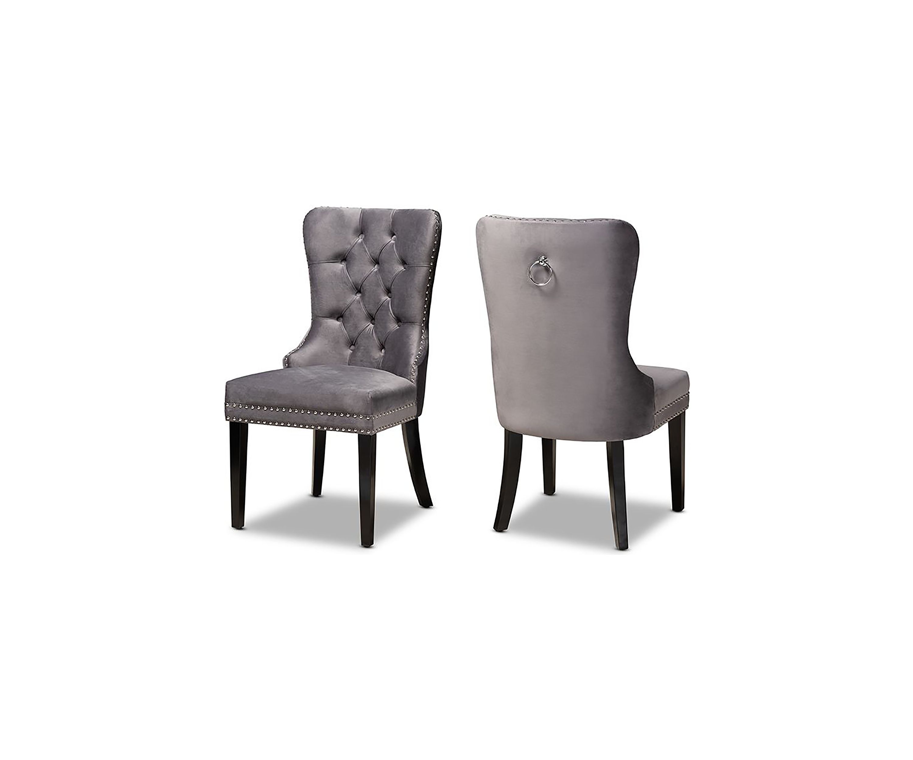 Remy Modern Transitional Grey Velvet Fabric Upholstered Espresso Finished 2-Piece Wood Dining Chair Set