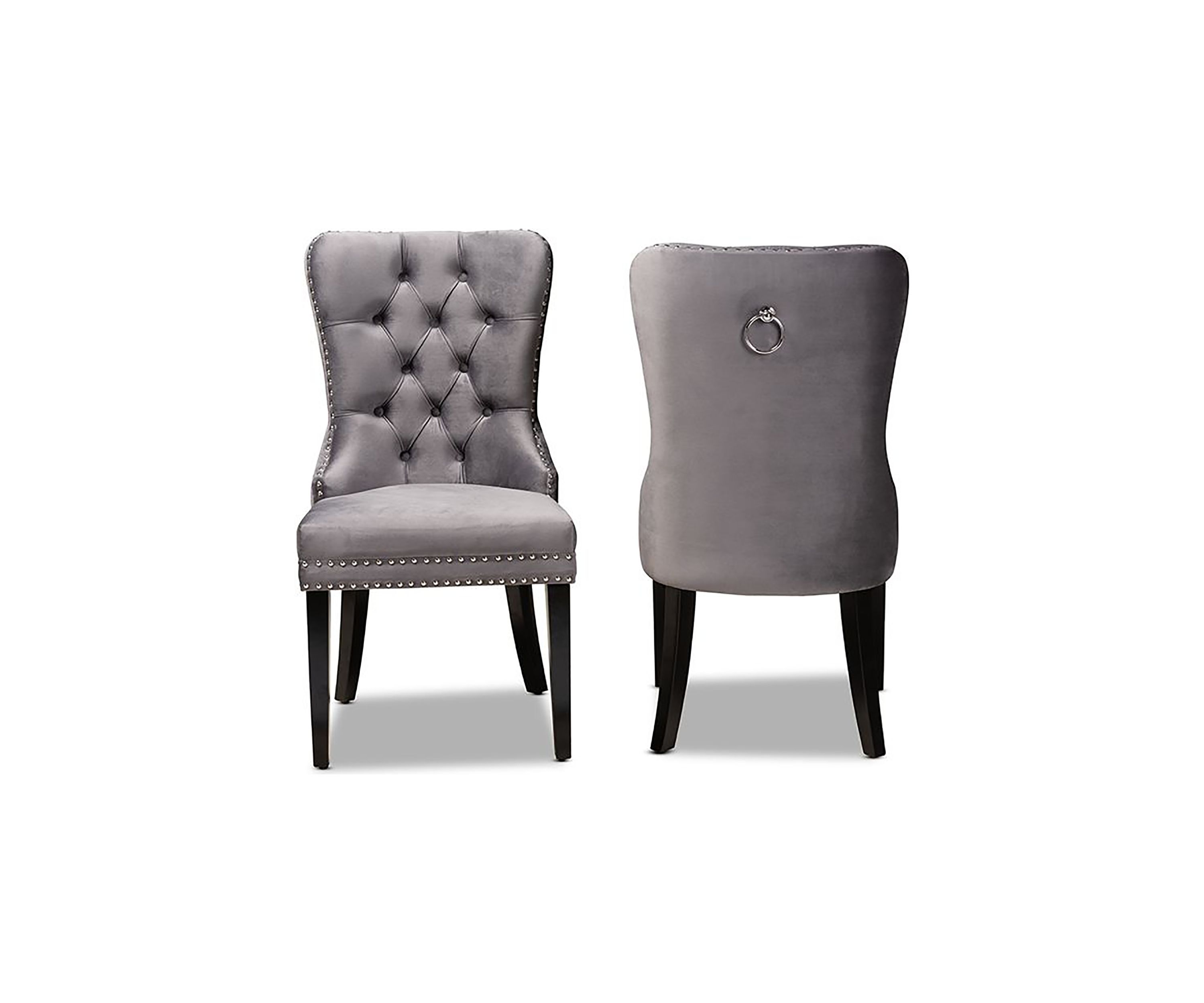 Remy Modern Transitional Grey Velvet Fabric Upholstered Espresso Finished 2-Piece Wood Dining Chair Set
