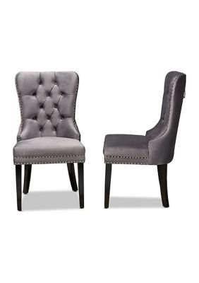 Remy Modern Transitional Grey Velvet Fabric Upholstered Espresso Finished 2-Piece Wood Dining Chair Set