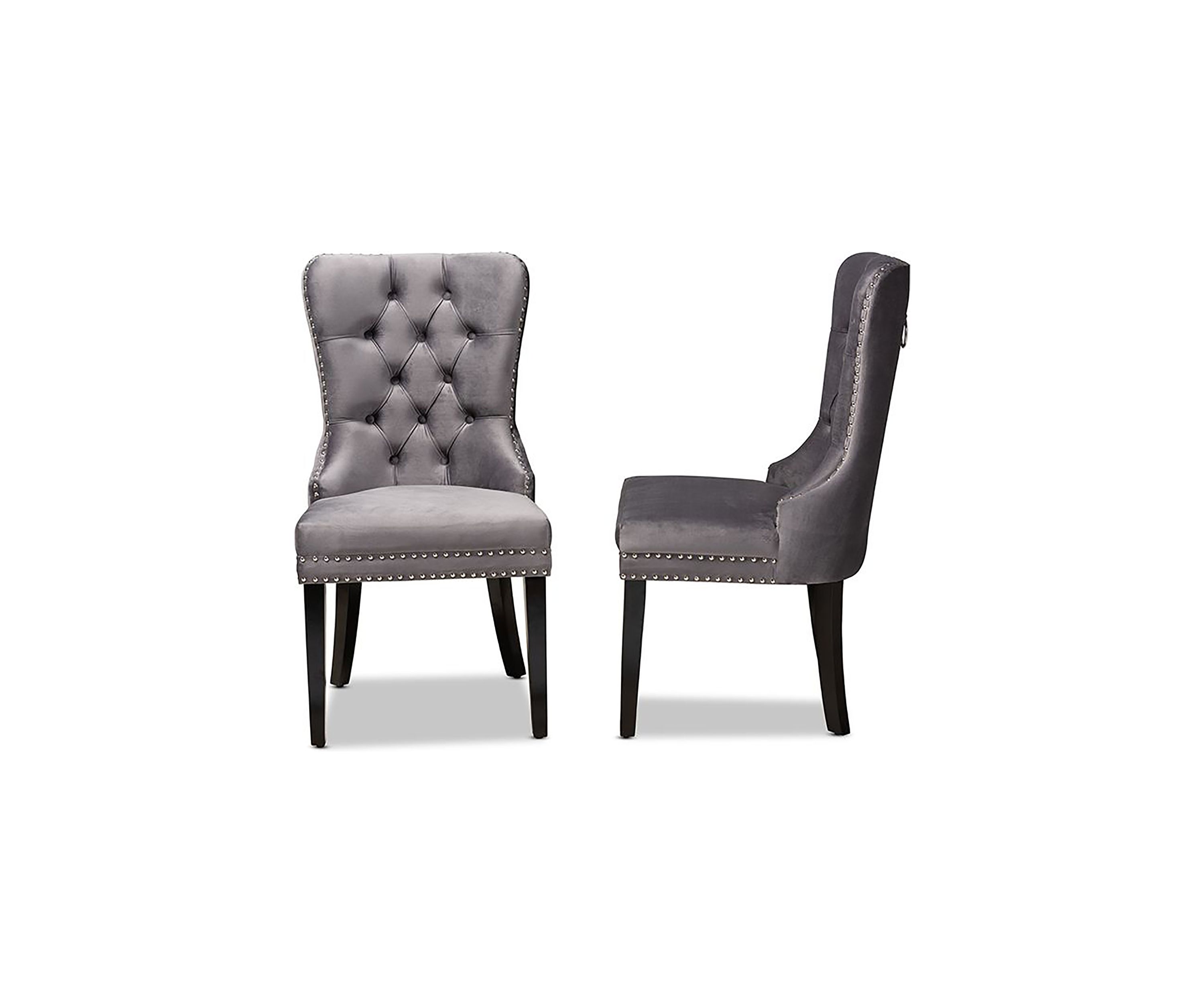 Remy Modern Transitional Grey Velvet Fabric Upholstered Espresso Finished 2-Piece Wood Dining Chair Set