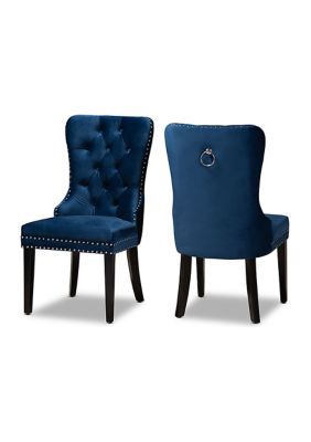 Remy Modern Transitional Navy Blue Velvet Fabric Upholstered Espresso Finished 2-Piece Wood Dining Chair Set