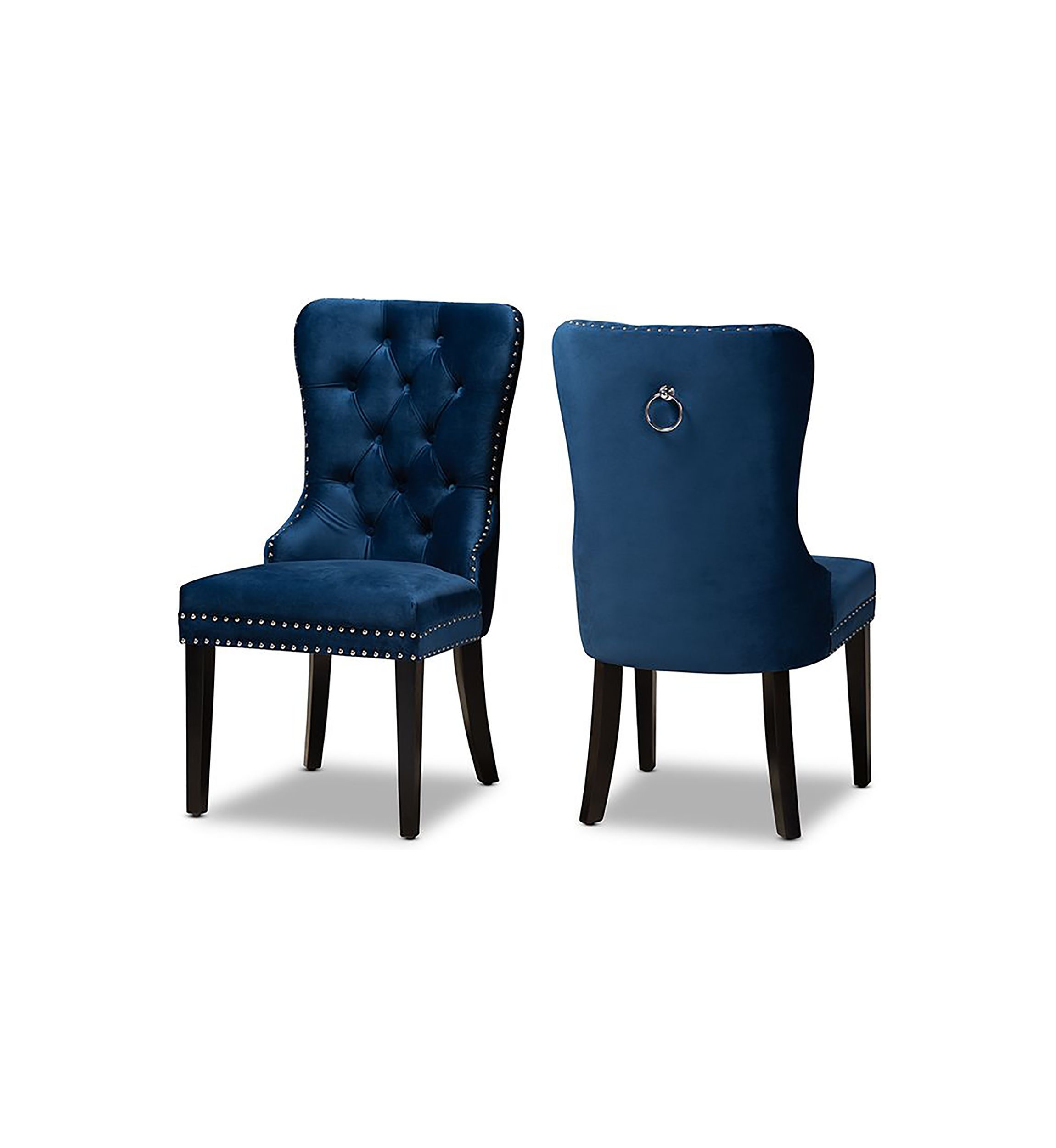 Remy Modern Transitional Navy Blue Velvet Fabric Upholstered Espresso Finished 2-Piece Wood Dining Chair Set