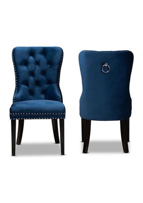 Remy Modern Transitional Navy Blue Velvet Fabric Upholstered Espresso Finished 2-Piece Wood Dining Chair Set