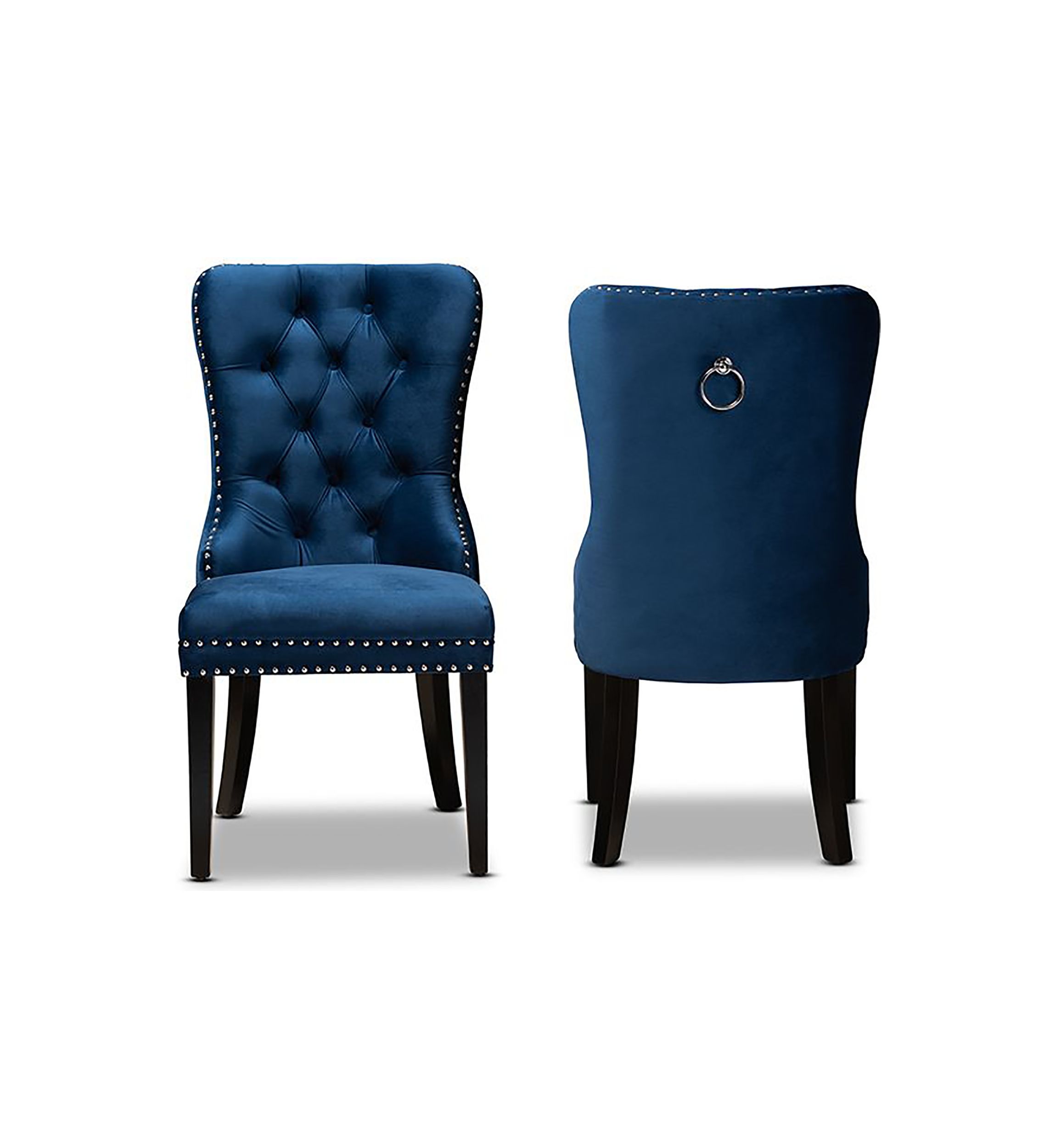 Remy Modern Transitional Navy Blue Velvet Fabric Upholstered Espresso Finished 2-Piece Wood Dining Chair Set
