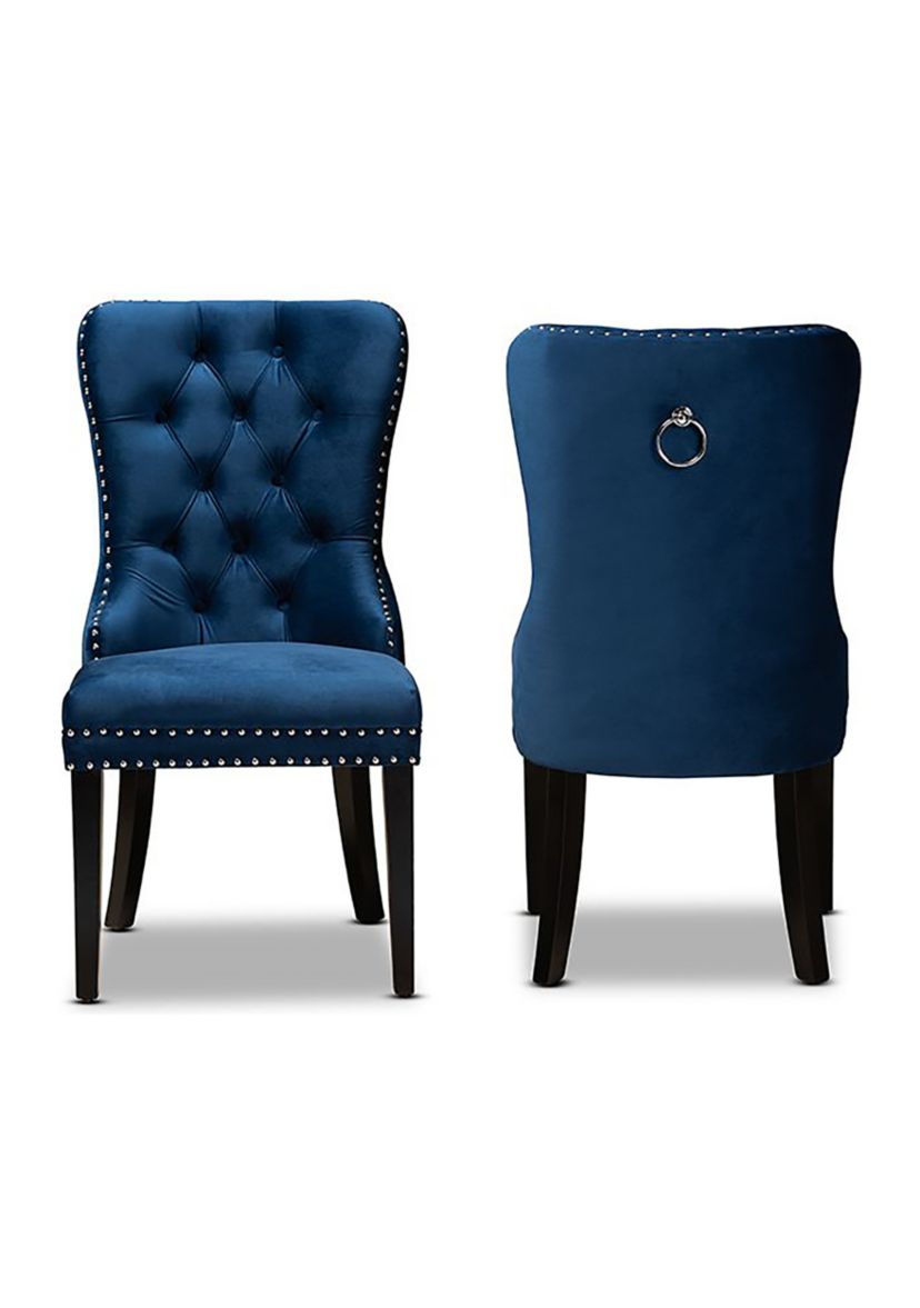 Remy Modern Transitional Navy Blue Velvet Fabric Upholstered Espresso Finished 2-Piece Wood Dining Chair Set