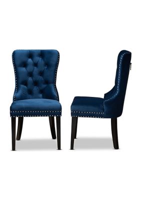 Remy Modern Transitional Navy Blue Velvet Fabric Upholstered Espresso Finished 2-Piece Wood Dining Chair Set
