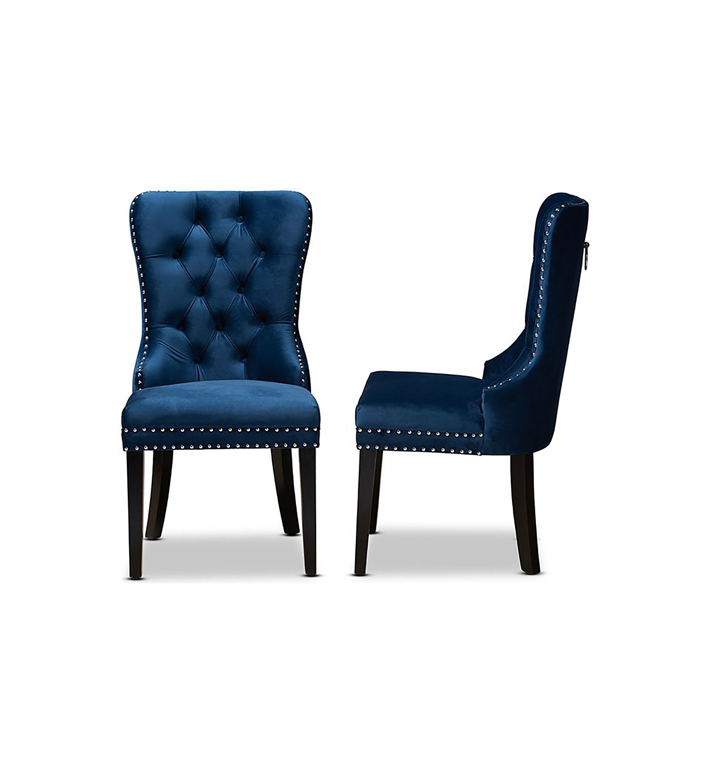 Remy Modern Transitional Navy Blue Velvet Fabric Upholstered Espresso Finished 2-Piece Wood Dining Chair Set