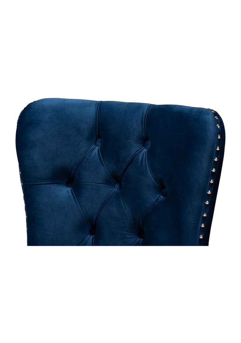 Remy Modern Transitional Navy Blue Velvet Fabric Upholstered Espresso Finished 2-Piece Wood Dining Chair Set