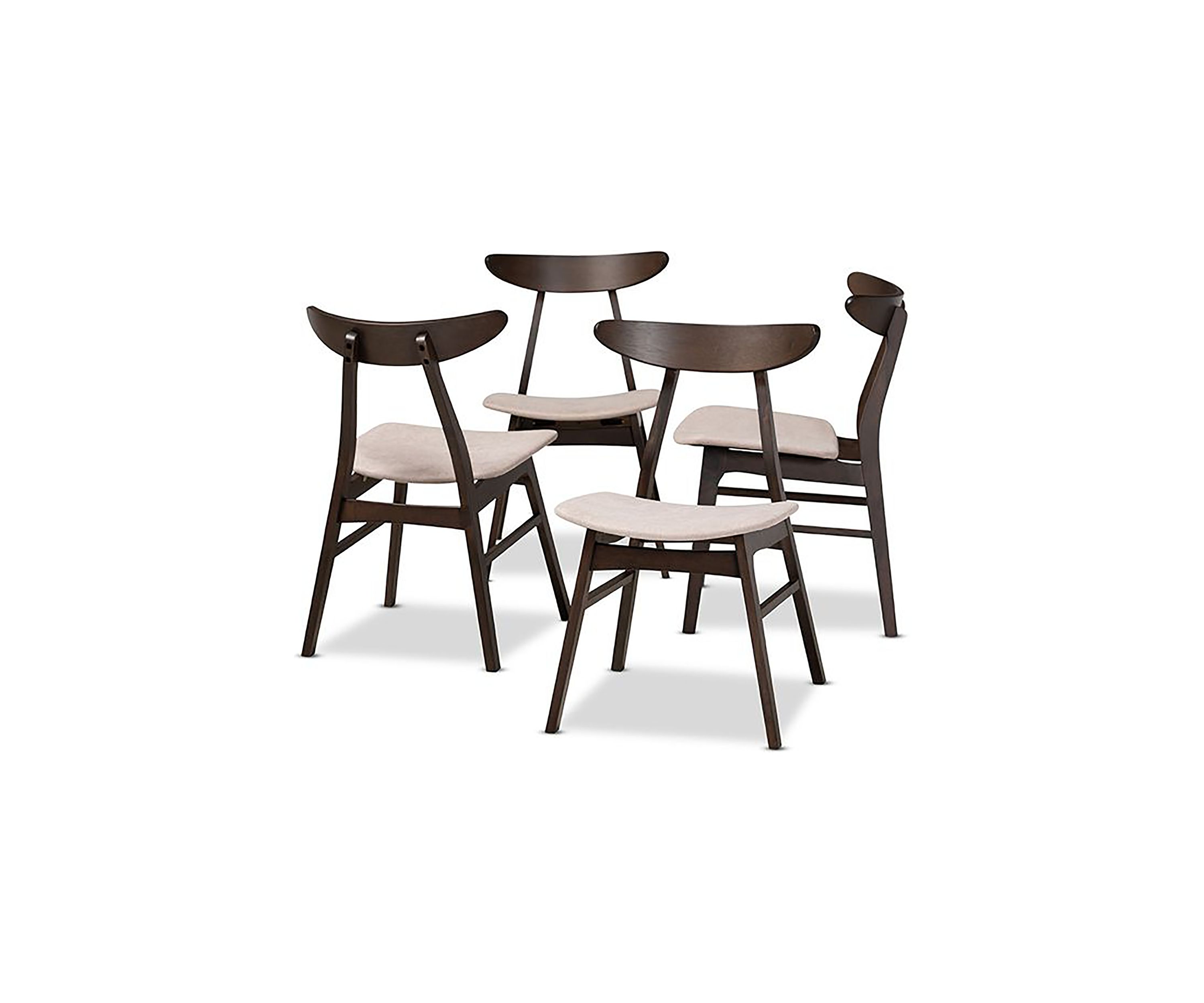 Britte Mid-Century Modern Beige Fabric Upholstered Dark Oak Brown Finished 4-Piece Wood Dining Chair Set