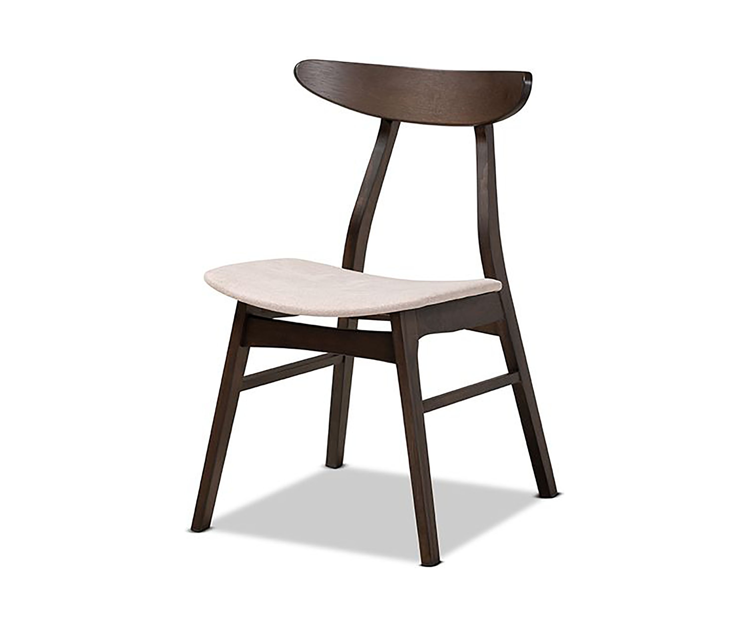 Britte Mid-Century Modern Beige Fabric Upholstered Dark Oak Brown Finished 4-Piece Wood Dining Chair Set