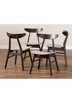 Britte Mid-Century Modern Beige Fabric Upholstered Dark Oak Brown Finished 4-Piece Wood Dining Chair Set