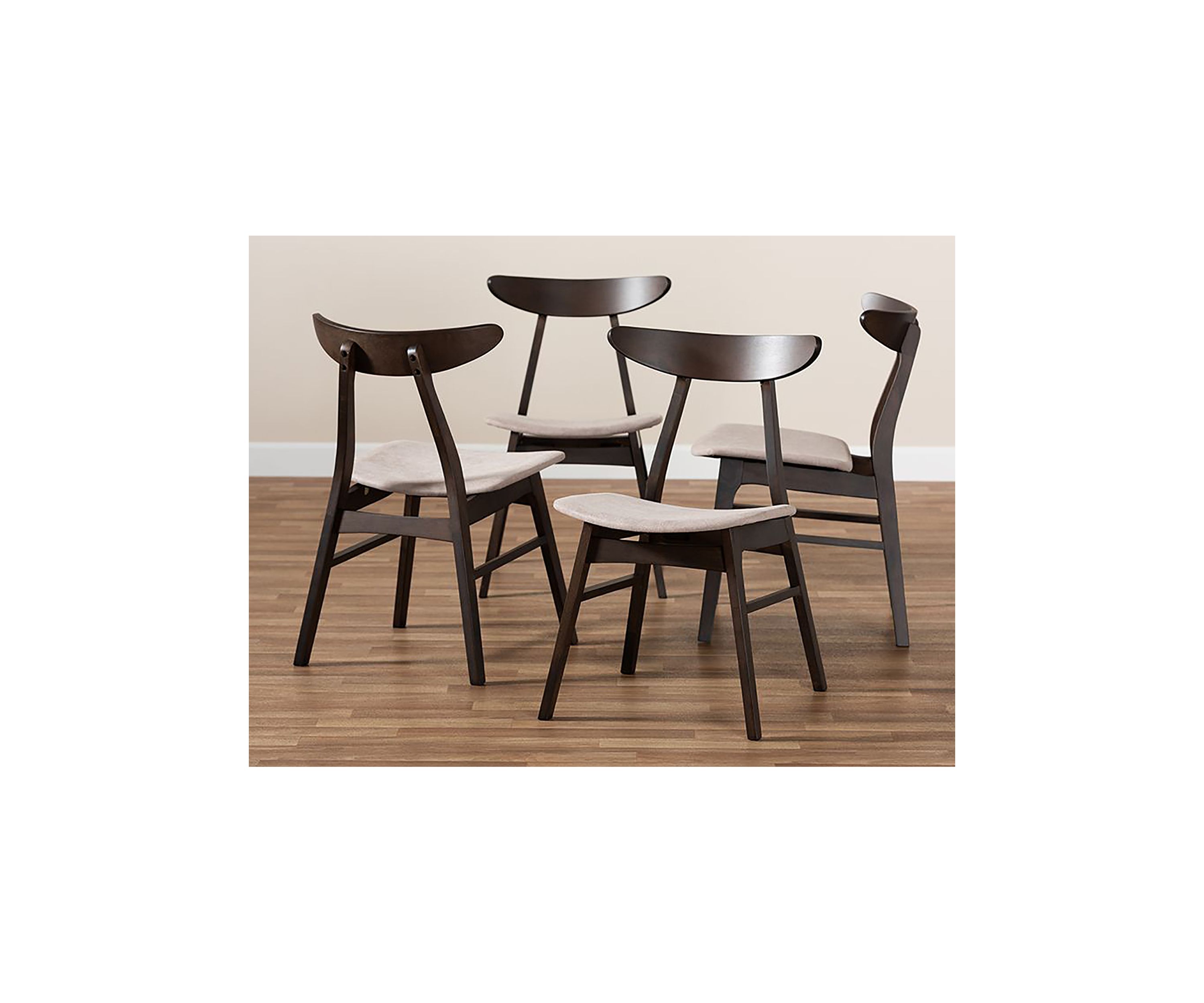 Britte Mid-Century Modern Beige Fabric Upholstered Dark Oak Brown Finished 4-Piece Wood Dining Chair Set