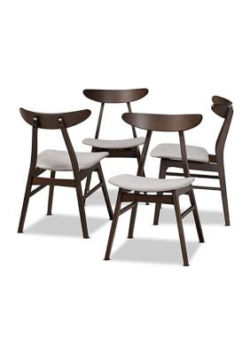 Britte Mid-Century Modern Light Grey Fabric Upholstered Dark Oak Brown Finished 4-Piece Wood Dining Chair Set