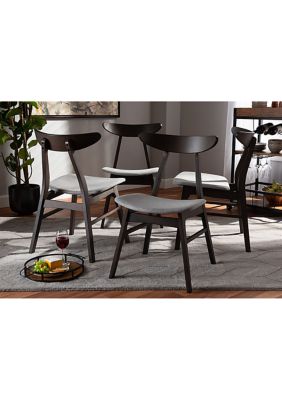 Britte Mid-Century Modern Light Grey Fabric Upholstered Dark Oak Brown Finished 4-Piece Wood Dining Chair Set