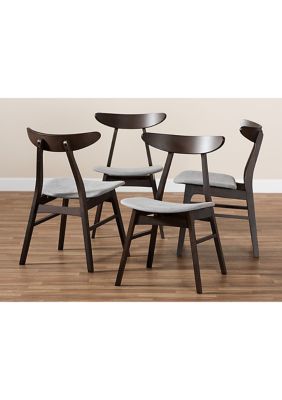 Britte Mid-Century Modern Light Grey Fabric Upholstered Dark Oak Brown Finished 4-Piece Wood Dining Chair Set