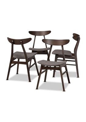 Britte Mid-Century Modern Dark Grey Fabric Upholstered Dark Oak Brown Finished 4-Piece Wood Dining Chair Set