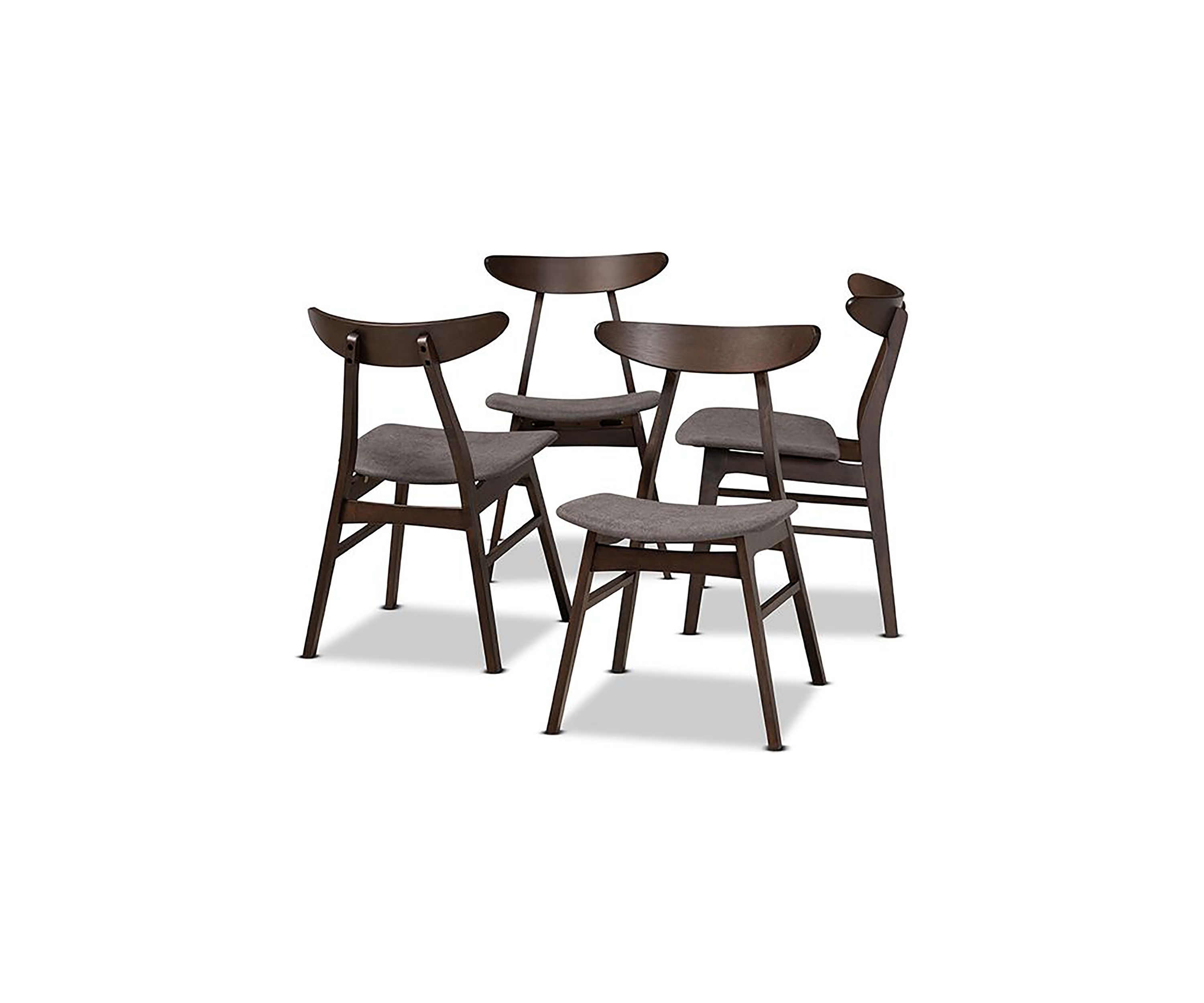 Britte Mid-Century Modern Dark Grey Fabric Upholstered Dark Oak Brown Finished 4-Piece Wood Dining Chair Set