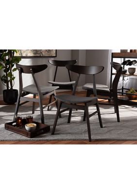 Britte Mid-Century Modern Dark Grey Fabric Upholstered Dark Oak Brown Finished 4-Piece Wood Dining Chair Set