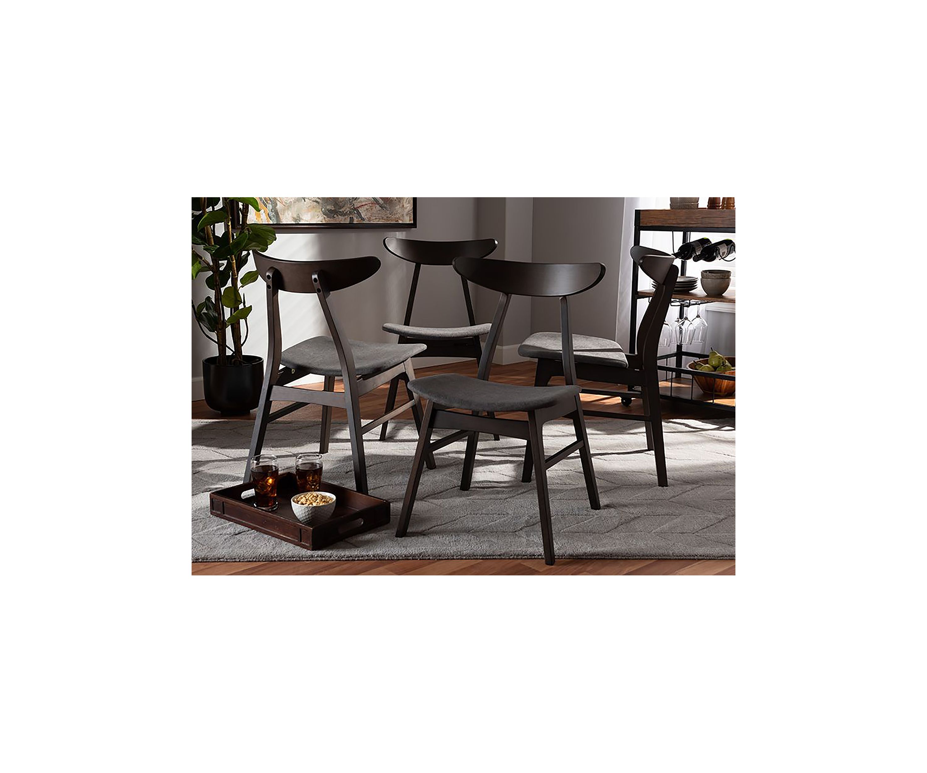 Britte Mid-Century Modern Dark Grey Fabric Upholstered Dark Oak Brown Finished 4-Piece Wood Dining Chair Set