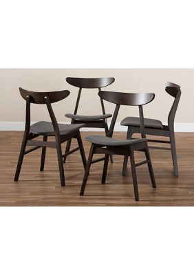 Britte Mid-Century Modern Dark Grey Fabric Upholstered Dark Oak Brown Finished 4-Piece Wood Dining Chair Set