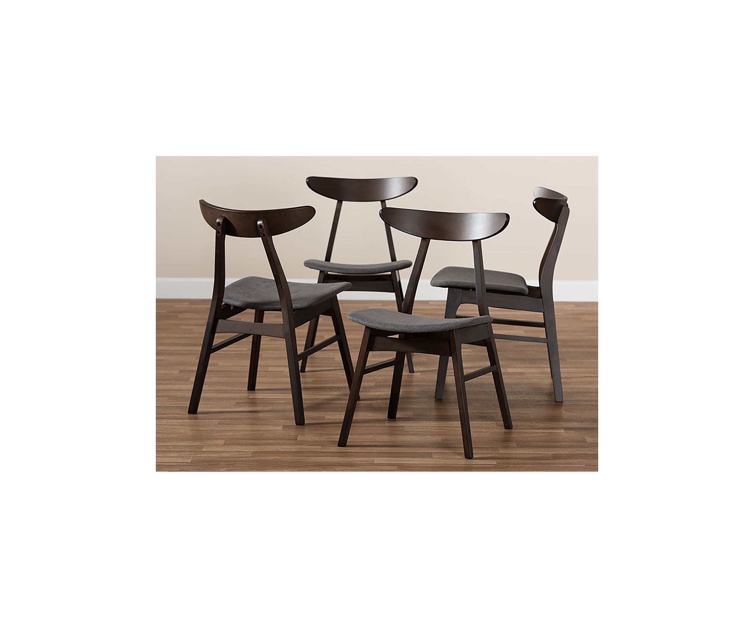 Britte Mid-Century Modern Dark Grey Fabric Upholstered Dark Oak Brown Finished 4-Piece Wood Dining Chair Set