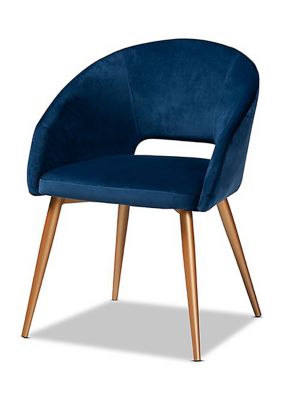 Vianne Glam and Luxe Navy Blue Velvet Fabric Upholstered Gold Finished Metal Dining Chair