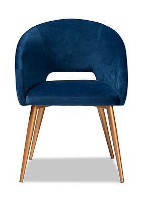 Vianne Glam and Luxe Navy Blue Velvet Fabric Upholstered Gold Finished Metal Dining Chair