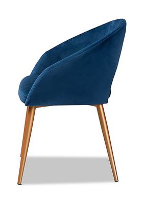 Vianne Glam and Luxe Navy Blue Velvet Fabric Upholstered Gold Finished Metal Dining Chair